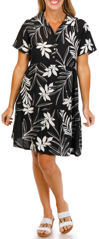 Thumbnail 3: Kaktus Women's Short Sleeve Print Tiered Dress 