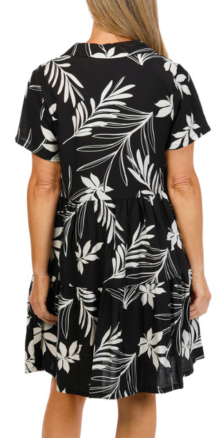 Thumbnail 4: Kaktus Women's Short Sleeve Print Tiered Dress 