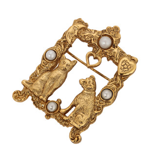 Thumbnail 1: 1928 Jewelry Vintage Gold Tone Faux Pearl Rectangle Cat Pin 