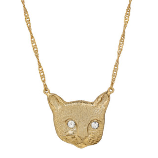 Thumbnail 1: 1928 Jewelry Gold Tone Cat Face Crystal Glass Stone Necklace 