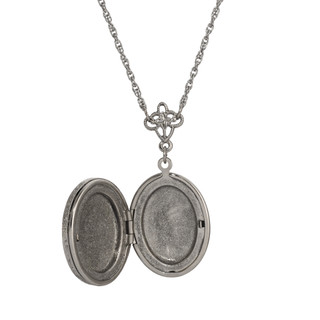 Thumbnail 2: 1928 Jewelry Enamel Oval Cat Locket Chain Necklace 