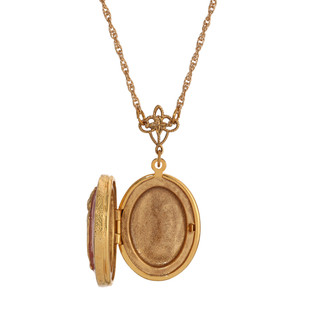 Thumbnail 2: 1928 Jewelry Enamel Oval Cat Locket Chain Necklace 