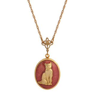 Thumbnail 1: 1928 Jewelry Enamel Oval Cat Locket Chain Necklace 