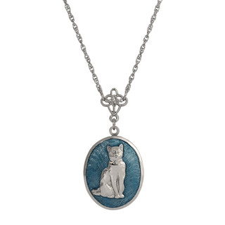 Thumbnail 1: 1928 Jewelry Enamel Oval Cat Locket Chain Necklace 
