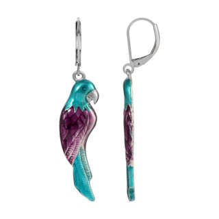 Thumbnail 1: 1928 Jewelry Silver Tone Hand Enamel Parrot Earrings 