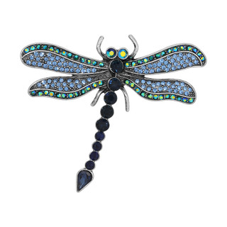 Thumbnail 1: 1928 Jewelry Silver OX Blue Iridescent AB Glass Stone Dragonfly Pin 