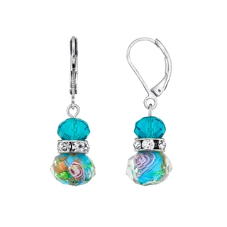 Thumbnail 1: 1928 Jewelry Silver Tone Aqua Blue Pink Floral Beaded Drop Wire Earrings 