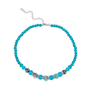 Thumbnail 1: 1928 Jewelry Silver Tone Aqua Pink Floral Beaded Necklace 