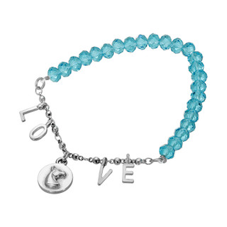 Thumbnail 1: 1928 Jewelry Silver Tone Aqua Beads Love and Horse Bracelet 
