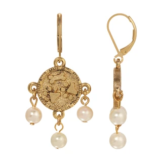 Thumbnail 1: 1928 Jewelry Gold Tone Dog Paws Bone Faux Pearl Beads Lever Back Earrings 