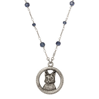 Thumbnail 1: 1928 Jewelry Silver Tone Blue Crystal Bead Chain Cat Pendant 