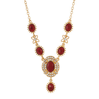 Thumbnail 1: 1928 Jewelry Vintage Gold Tone Carnelian And Crystal Necklace 