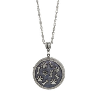 Thumbnail 1: 1928 Jewelry Silver Tone Blue Enamel Round Paw and Bones Necklace 