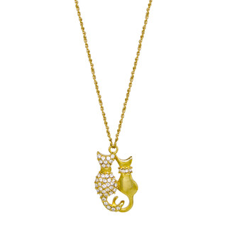 Thumbnail 1: 1928 Jewelry Gold Tone Crystal Double Cat Adjustable Necklace 