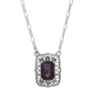 Thumbnail 1: 1928 Jewelry Silver Tone Purple Square Pendant Necklace  