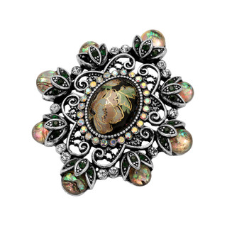 Thumbnail 1: 1928 Jewelry Vintage Pewter Tone Multi Color Oval Pin 