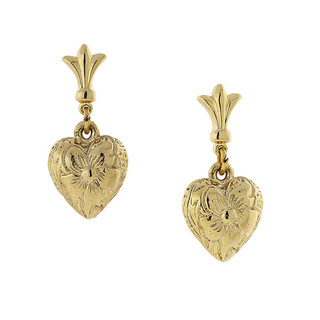 Thumbnail 1: 1928 Jewelry Textured Heart Drop Earrings 