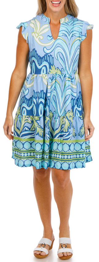 Thumbnail 4: Kaktus Women's Short Sleeve Print Tiered Dress 