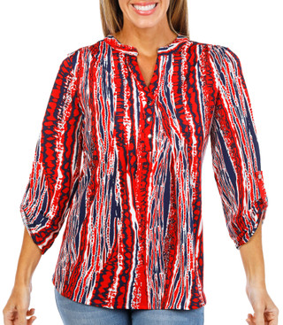 Thumbnail 1: Ava & Grace Women's 3/4 Sleeve Wavy Stripe Top 