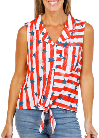 Thumbnail 1: Onque Women's Sleeveless Americana Stripe Camp Top 