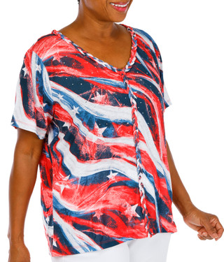 Thumbnail 2: Onque Women's Plus Americana Braid Trim Top 