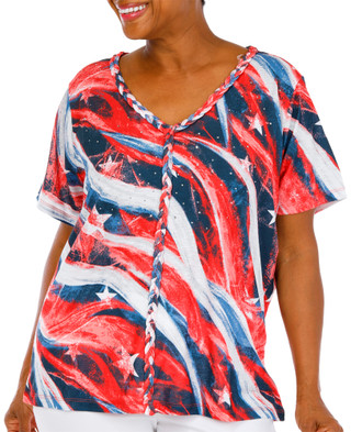 Thumbnail 1: Onque Women's Plus Americana Braid Trim Top 