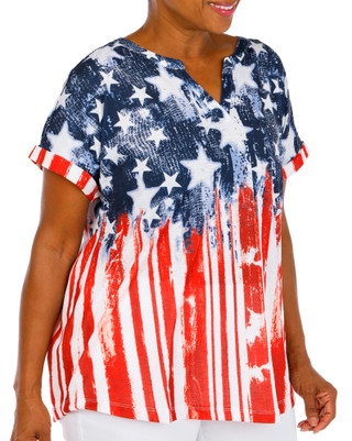 Thumbnail 3: Onque Women's Plus Short Sleeve Americana Top 