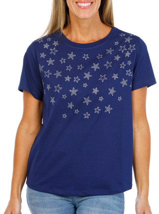 Thumbnail 1: REMI JAMES Women's Short Sleeve Rhinestone Star Top 