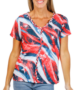 Thumbnail 1: Onque Women's Short Sleeve Braid Trim Top 