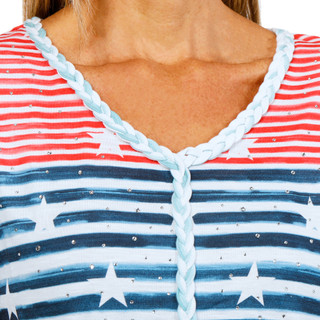 Thumbnail 2: Onque Women's Short Sleeve Americana Stripe Top 