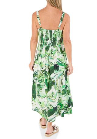 Thumbnail 3: MELLODAY Women's Sleeveless Palm Print Midi Dress 