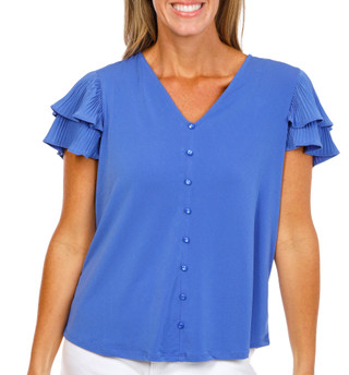 Thumbnail 1: Adrianna Papell Women's Pleated Sleeve Button Front Top 
