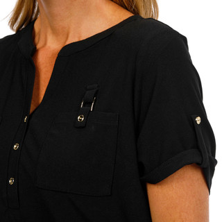 Thumbnail 2: Love Scarlett Women's Short Sleeve Buckle Henley Neck Top 