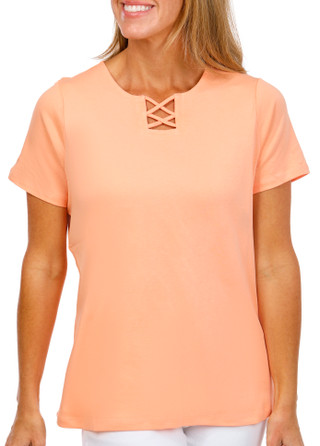 Thumbnail 1: Coral Bay Petite Short Sleeve Criss Cross Neck Top 