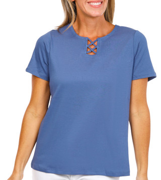 Thumbnail 1: Coral Bay Petite Short Sleeve Criss Cross Neck Top 