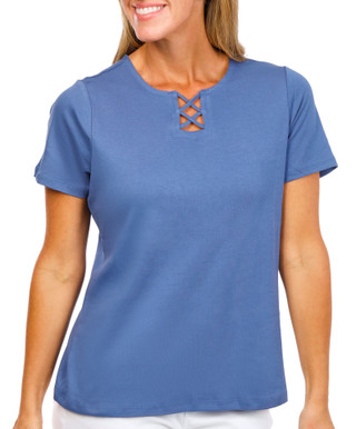 Thumbnail 3: Coral Bay Petite Short Sleeve Criss Cross Neck Top 