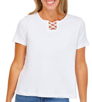 Thumbnail 1: Coral Bay Petite Short Sleeve Criss Cross Neck Top 