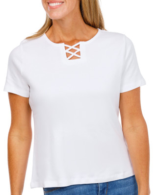 Thumbnail 3: Coral Bay Petite Short Sleeve Criss Cross Neck Top 