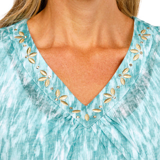 Thumbnail 2: Hearts of Palm Women's Short Sleeve Embellished V-Neck Top 