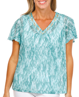Thumbnail 1: Hearts of Palm Women's Short Sleeve Embellished V-Neck Top 