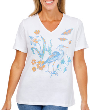 Thumbnail 1: Coral Bay Women's Short Sleeve V-Neck Crane Top 