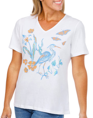 Thumbnail 4: Coral Bay Women's Short Sleeve V-Neck Crane Top 