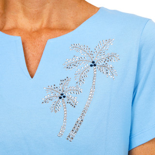Thumbnail 2: Coral Bay Petite Short Sleeve Palm Tree Bling Tee 