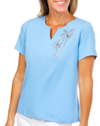 Thumbnail 3: Coral Bay Petite Short Sleeve Palm Tree Bling Tee 
