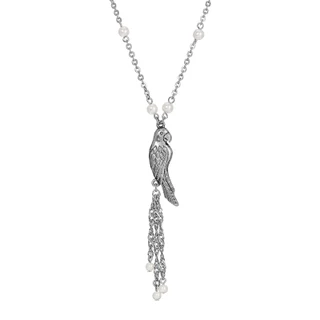 Thumbnail 1: 1928 Jewelry Pewter Parrot Faux Pearl Chain and Tassel Necklace 