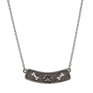 Thumbnail 1: 1928 Jewelry Pewter Crystal Bone and Paw Bar Necklace 