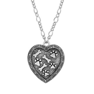 Thumbnail 1: 1928 Jewelry Pewter Heart Paw and Bones Necklace 
