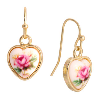 Thumbnail 1: 1928 Jewelry Gold Tone Flower Decal Heart Wire Earrings 