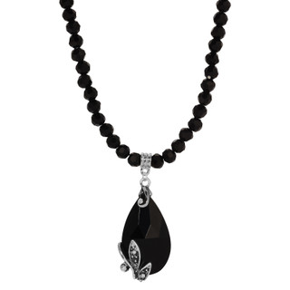 Thumbnail 1: 1928 Jewelry Vintage Silver Tone Jet Beaded Teardrop Necklace  