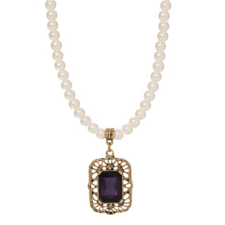 Thumbnail 1: 1928 Jewelry Vintage Gold Tone Faux Pearl Octagon Drop Necklace 